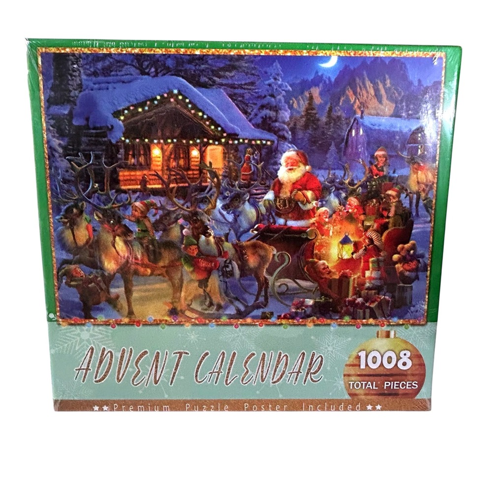 Advent Calendar 1008 Pc Christmas Santa Puzzle + Poster New Holiday Elf Reindeer
